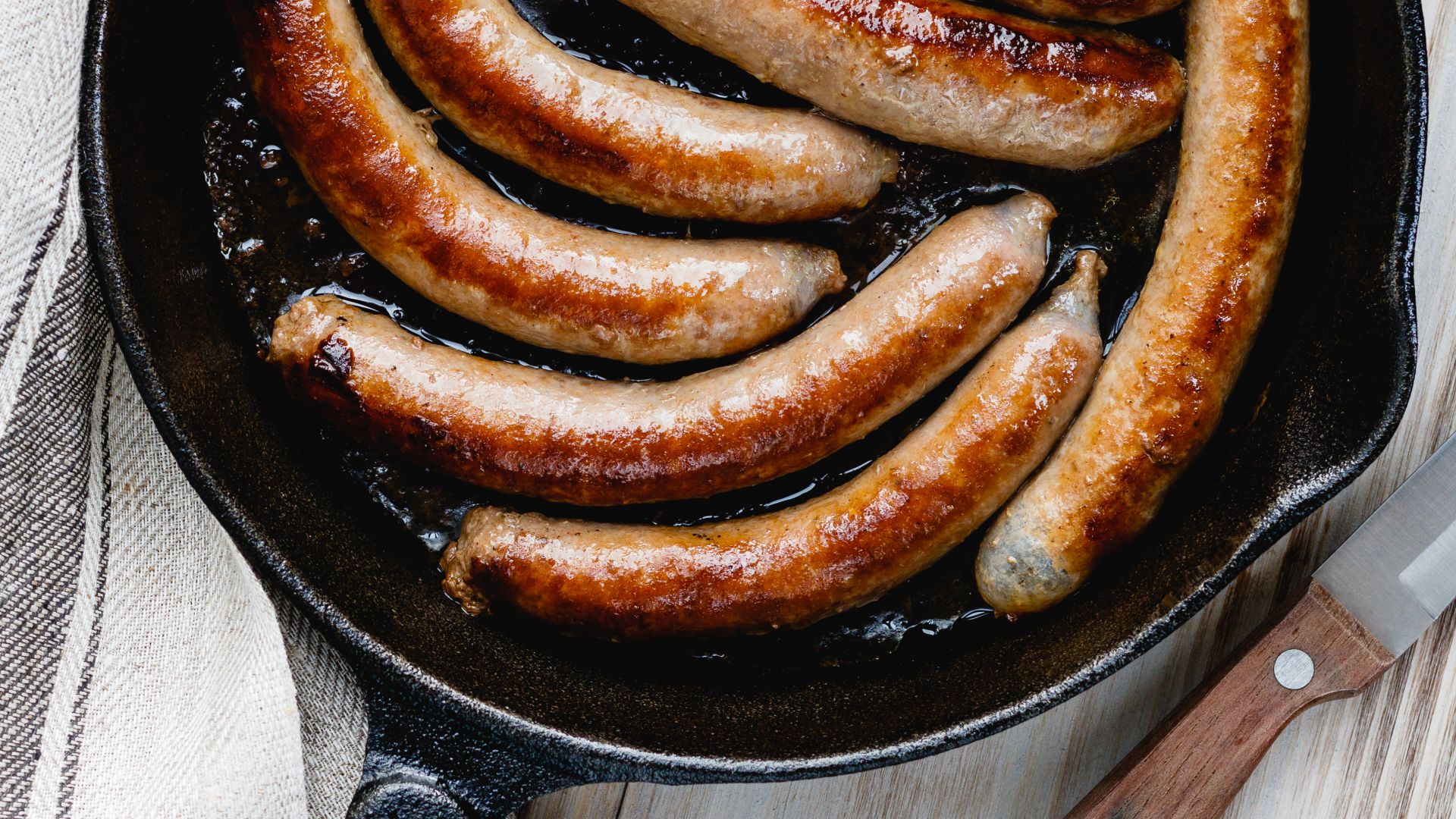 fried sausage in Frying Pan